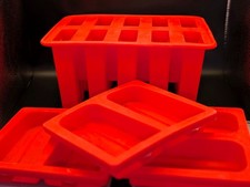   4-Pc Red Silicone Mold Set: 10-Cavity Popsicle Maker  3 Large Bar Trays w/ Lid