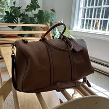 Sole Society Lacie Weekender Vegan Leather Duffle Bag Camel Brown Leopard/roomy