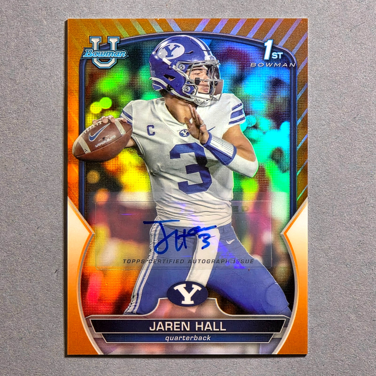 2022 Bowman U Chrome Prospect Orange Refractor #d/25 Jaren Hall #85 Auto RC BYU