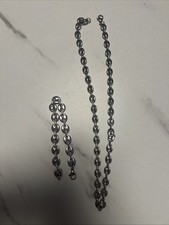 Set Kette und Armband Kaffeebohnen Style Silberfarben Damen Herren Schmuck