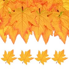 20Pcs Artificial Maple Leaves, Fake Fall Leaves Faux Autumn Leaf Light Yellow