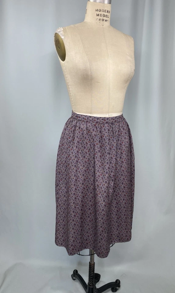 Falda Vintage TALLA MEDIANA 14 Paisley Gris Púrpura THE VILLAGER 70s 80s Midi Foto 2 de 4