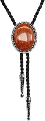 BRBAM Oval Shaped Natural Stone Bolo Tie Vintage Style Gemstone with Stylish Twi