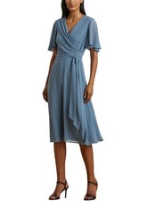 Lauren Ralph Lauren Womens Belted Georgette Dress 4 Blue Dusk - NWT $165