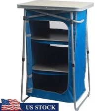 Collapsible 3-Shelf Cabinet W/ Table Top Outdoor Storage Camping Prep Station US