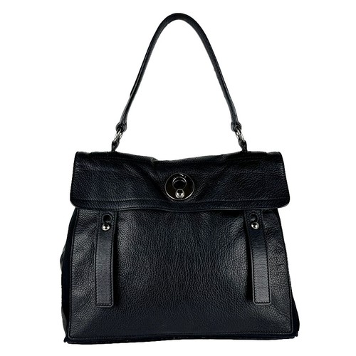Auth YVES SAINT LAURENT Handbag Shoulder Bag Black Leather/Silvertone - z11041