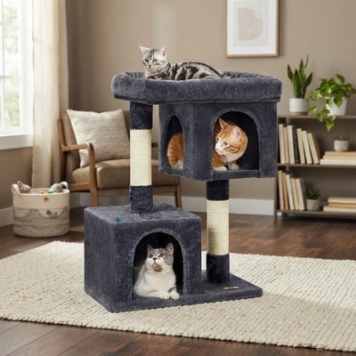 Indoor Katzenturm 84 cm mit 2 gemütlichen Höhlen & Kratzbäumen - perfekt für große Katzen
