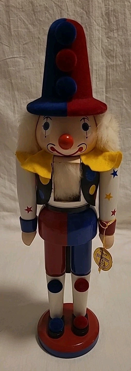 Vintage German Erzgebirge Seiffener Volkskunst Clown Nutcracker 16" Tall