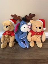 Disney Store Winnie the Pooh Eeyore Christmas Plush Lot 3 Santa Reindeer 7  