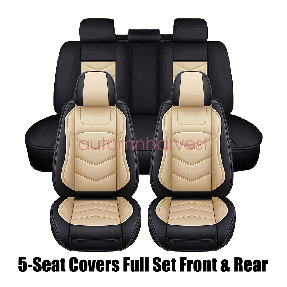 For VOLVO Luxury Leather Car 5-Seat Covers Front & Rear Cushion Black & Tan Foto 4 de 4
