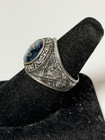 Estate Vintage Sterling Blue Stone w Anchor USN Navy Crest Ring Size 10 Signed — photo 3