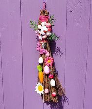Hanging Pink Easter Broom, Wiccan Ostara Besom, Pagan Spring Decor