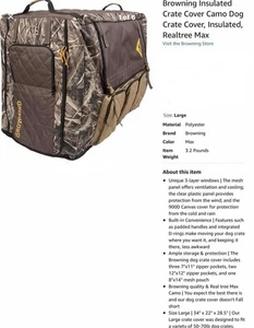 Browning Insulated Crate Cover Realtree Max Large 34X22X28.5 Camouflage New