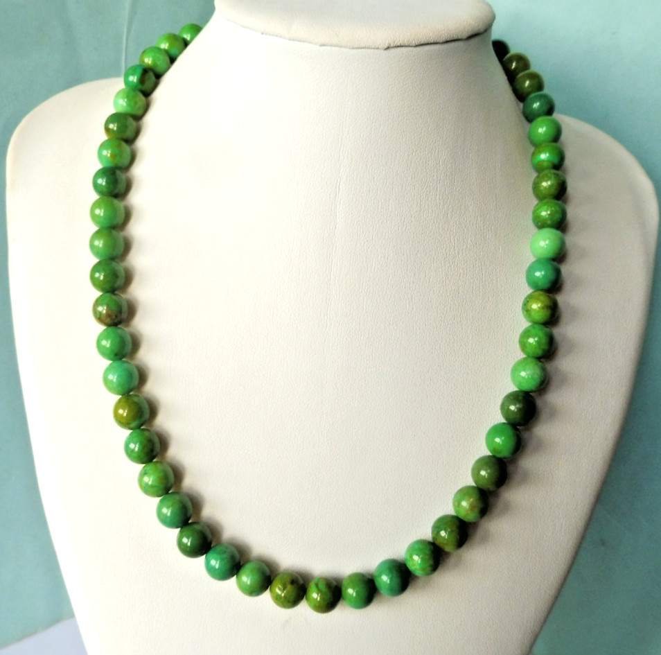 Collier turquoise ancienne 8mm et argent massif | Bijou d'exception