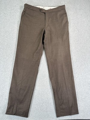 Isaia Dress Pants Mens 32x32 Brown Wool Flannel Flat Front Straight Leg Italy