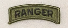 Army patch 4992: "RANGER" tab - subdued, merrowed edge, heat-seal back
