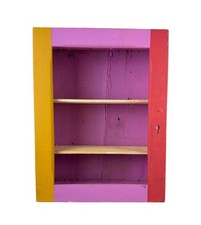 Colorful Hand Painted Repurposed Wooden Cabinet Purple Red Yellow 3 Shelves