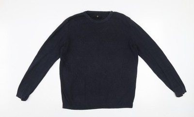 Izac Herren Pullover blau Baumwolle Rundhals L mit Ellenbogen Patches