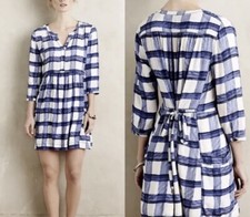 Anthropologie Women’s Maeve Devery Blue Plaid Dress Size Medium