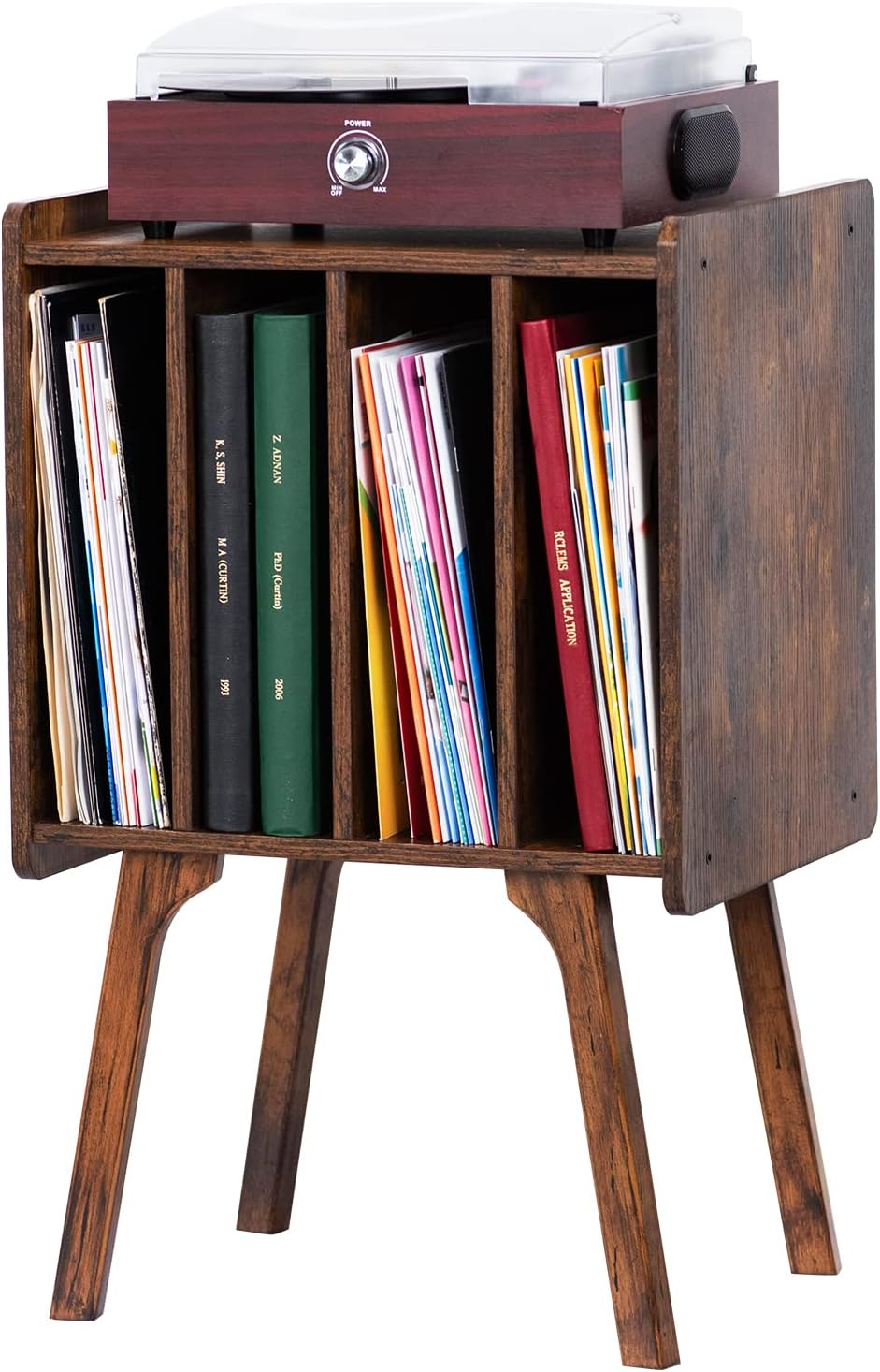 Compact Vinyl Record Storage Stand with 4 Cabinets Holds 100 Albums
