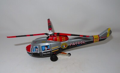 Vintage Friction Tin Toy Police Patrol Helicopter, Made in Japan