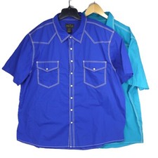 Lot of 2 High Noon Mens Blue Teal 3XL Pearl Snap Western USA Shirt Double Pocket
