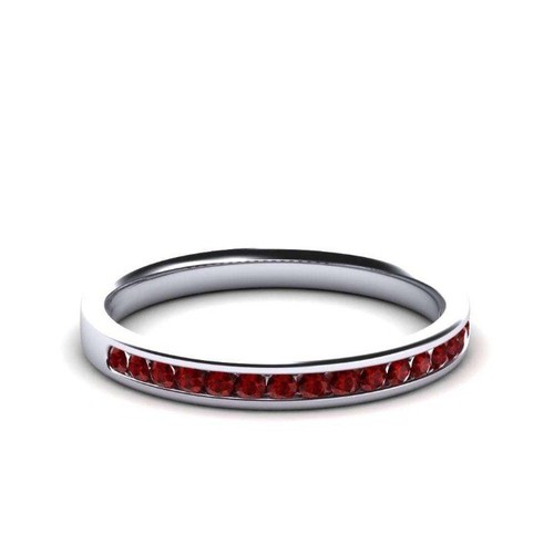 Ruby Channel-Set Round 2.00mm Half Eternity Ring With Rhodium Plated - Picture 3 of 7