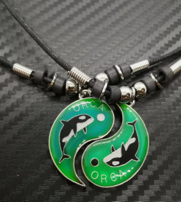BEST FRIEND Orca  Killer Whale Yin Yang  2 Pendants Necklace BFF Friendship Ying