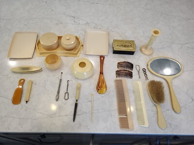 Vintage French Ivory DuBarry Pyralin Dresser Set 1920's vanity yellow | eBay Vintage French Ivory DuBarry Pyralin Dresser Set 1920's vanity yellow | eBay