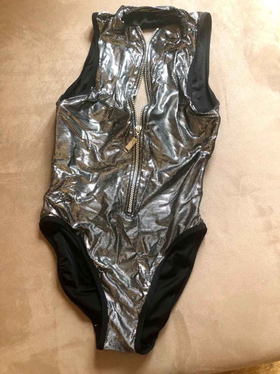 Speedo Vintage Women sparkling Silver Swimsuit Tyra Banks