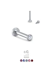 316L Surgical Steel Labret Monroe Nose Stud Ring 1.5mm CZ Screw Post 18G or 16G