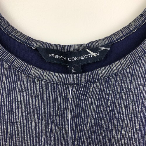 NEW French Connection Navy Blue & Silver Tank Top L Stretchy Metallic Singlet - Picture 3 of 6