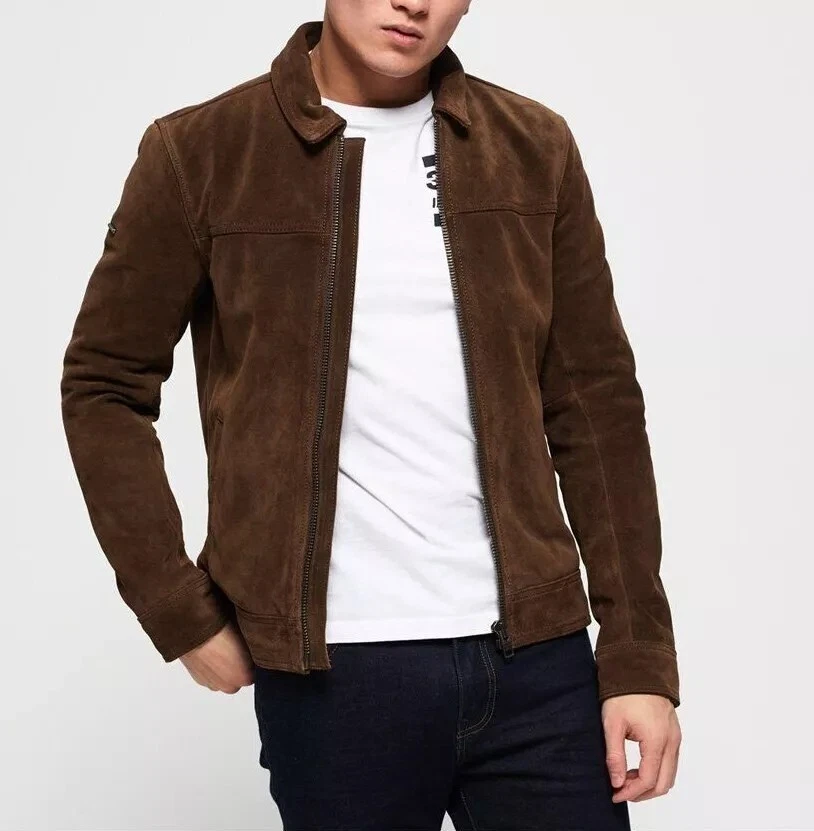 Brown Suede Leather Jacket for Men Cafe Racer Size XS S M L XL XXL Custom - 241