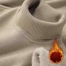 Autumn Winter Men's Turtleneck Sweater Knitted Velvet Pullover Outdoor Sweater