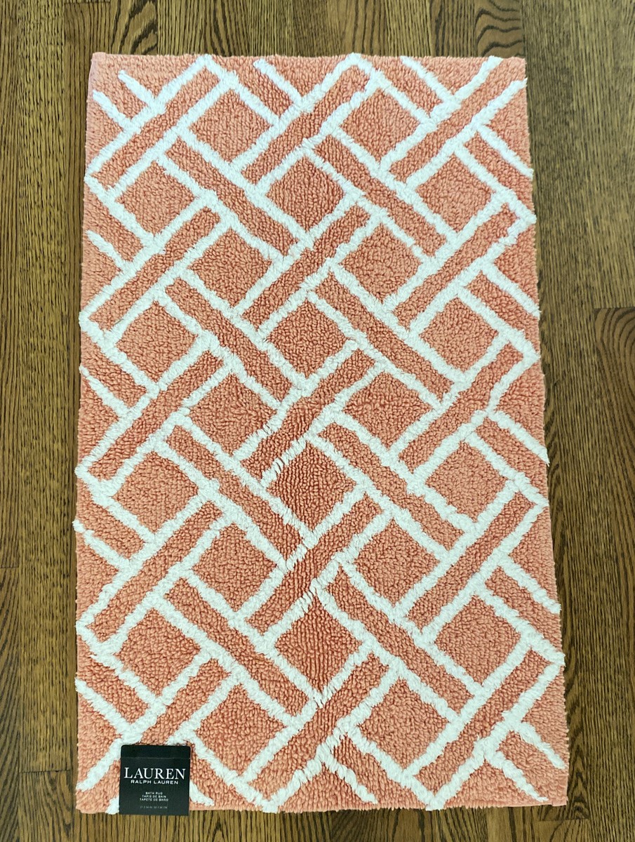 RALPH LAUREN ラグマット New! Ralph Lauren Bathroom Rug Orange White Geometric 21