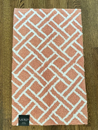 New! Ralph Lauren Bathroom Rug Orange White Geometric 21"x 34" Slip Resistant - Afbeelding 1 van 4