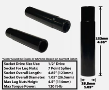1pcs-1/2" Drive 4.85" Tall Socket Key Fit 7-Spline Spike Lug Nut