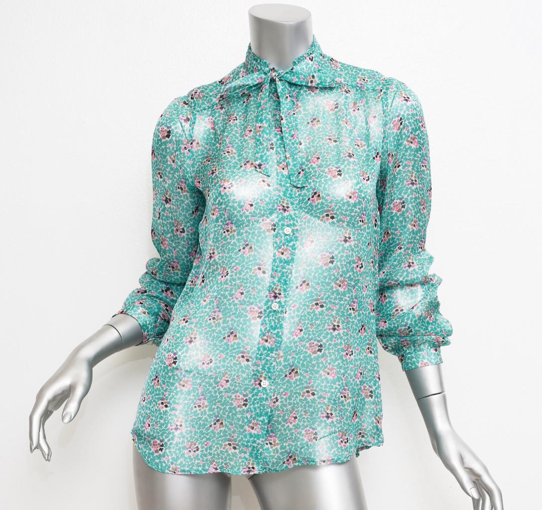 Chemisier Femme PAUL & JOE NEUF AVEC ÉTIQUETTES - Imprimé Floral Turquoise, 100% Soie, Taille 3