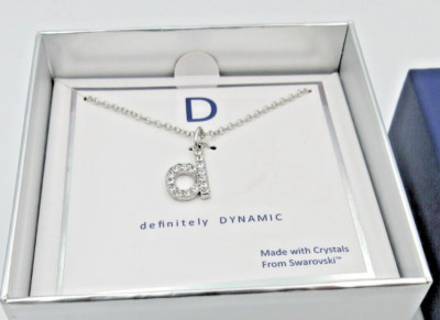 new $50 BRILLIANCE W/ SWAROWSKI CRYSTAL INITIAL D silver tone FLOWER Necklace