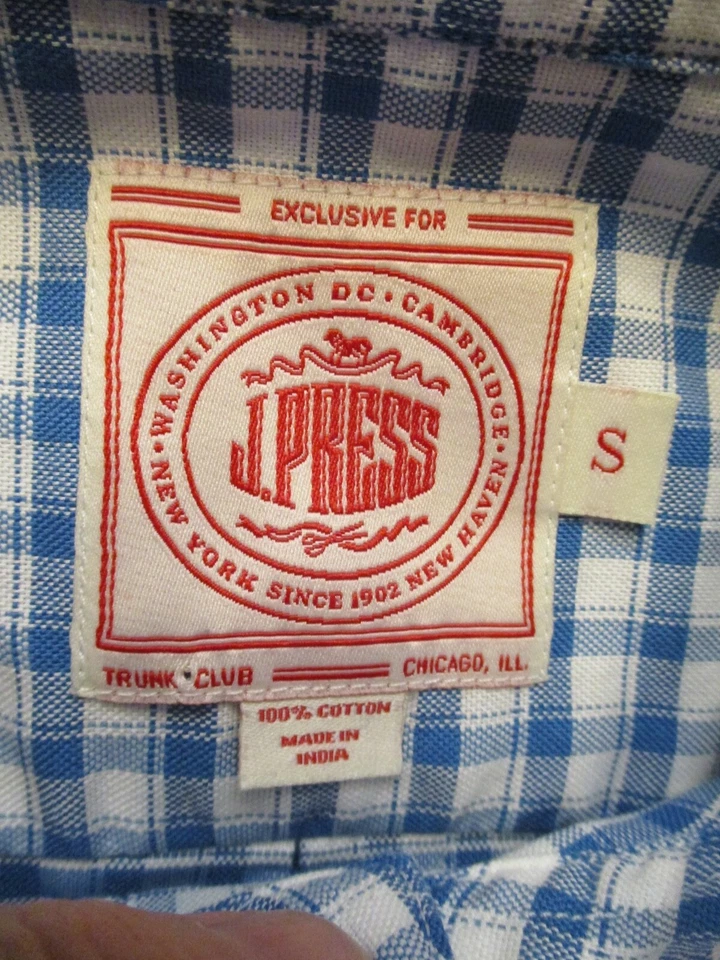 J Press Trunk Club white blue plaid button down oxford shirt Small nwot new - Image 4 of 4