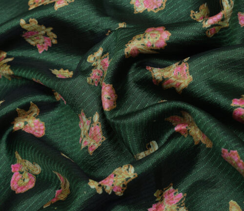 Sushila Vintage Green Scrap Saree 100% Pure Silk Printed Floral Soft Sari Fabric - Afbeelding 1 van 11