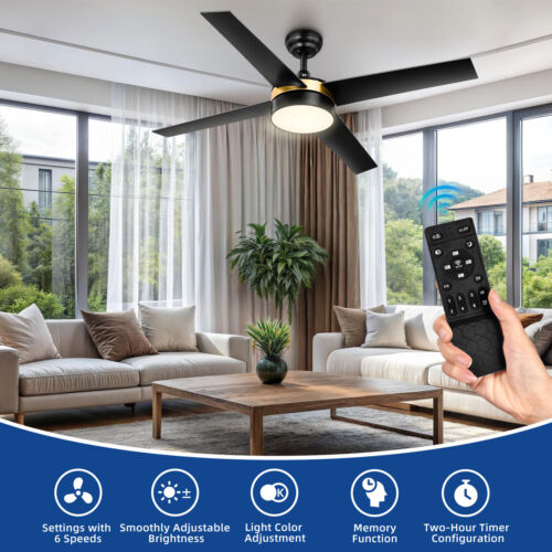 52" Ceiling Fan with Light and Remote Control 4 Blade Dimmable Memory Function - Picture 16 of 18