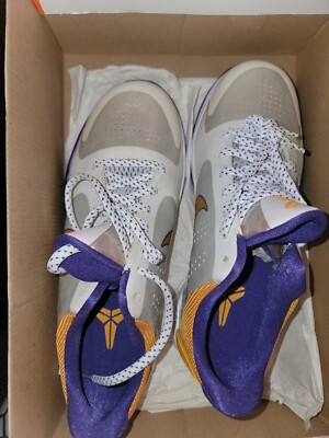 Nike Zoom Kobe V 5 Home Sz 12 Men White Del Sol Purple Yellow 386647-100 Lakers Nike Zoom Kobe V 5 Home 5 Y White Del Sol Purple Yellow  main image 4