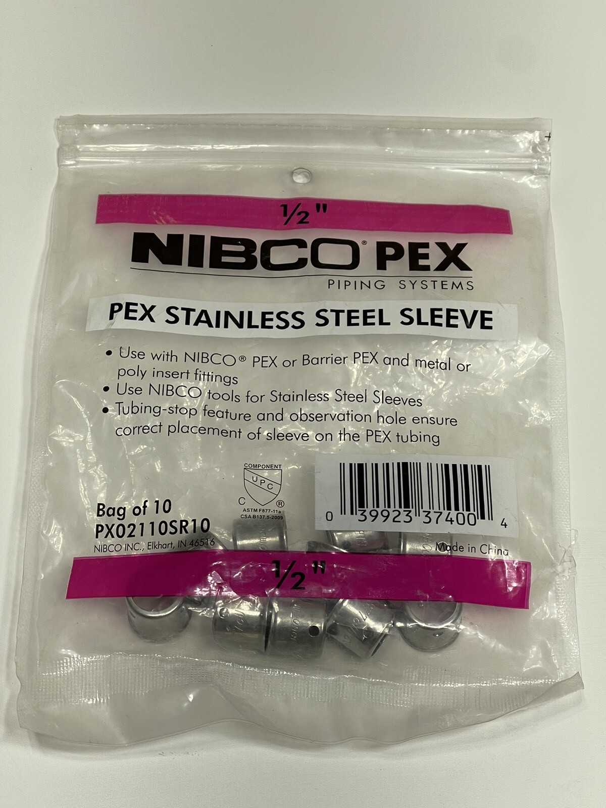 NIBCO 1/2" PEX Crimp Stainless Steel Sleeves - PX02110 - 10 PACK
