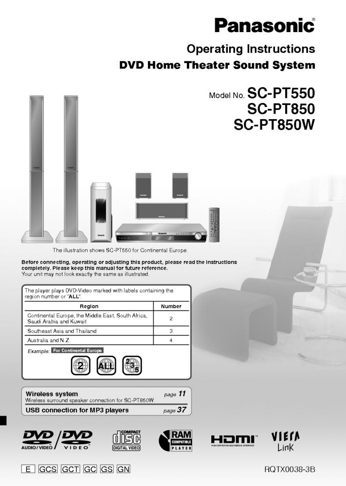 Panasonic SA-PT550 SA-PT850 SA-PT850W Home Theater System