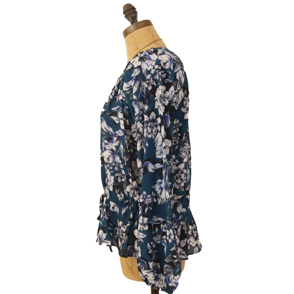 Blusa Parker Peplum Talla S Manga Larga Top Abotonada Floral Azul Nueva con Etiquetas B60 Foto 4 de 4