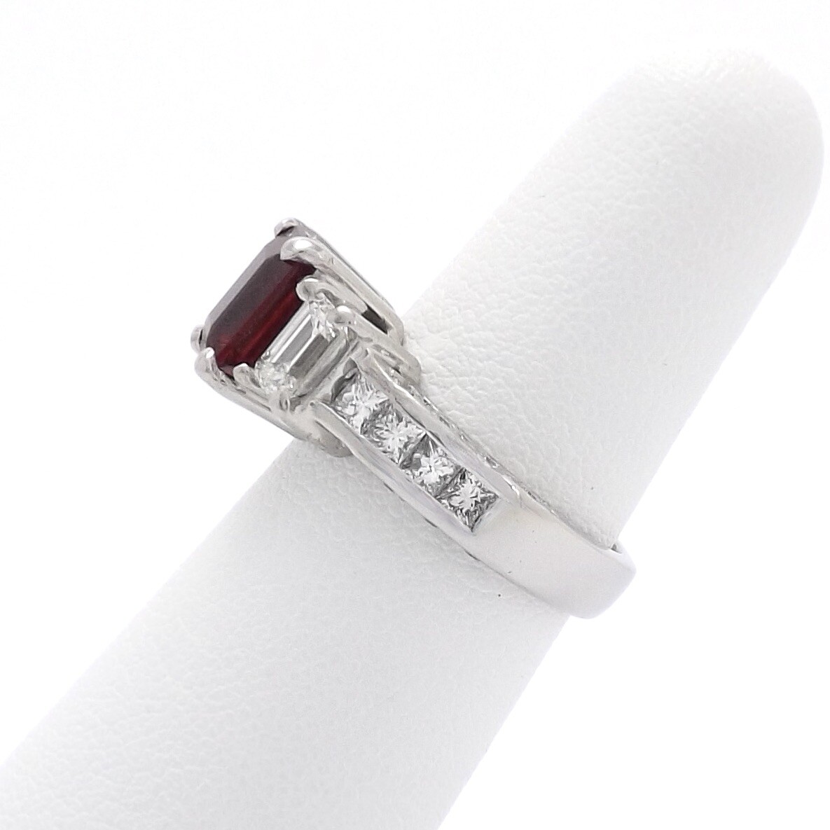 Platinum Emerald Cut Ruby Diamond Engagement Ring… - image 5