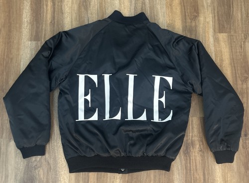 ELLE Magazine Satin Black Bomber Jacket Logo Magazine Promo Y2K Rare