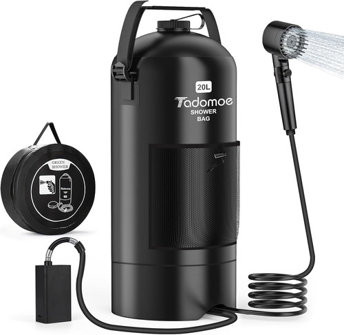 Portable Solar Shower Bag with Pump, 3 Modes, 5 Gallon for Camping & Dogs