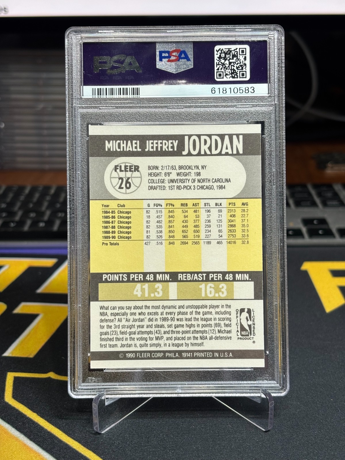 1990 Fleer MICHAEL JORDAN PSA 9 NBA Chicago Bulls view 3